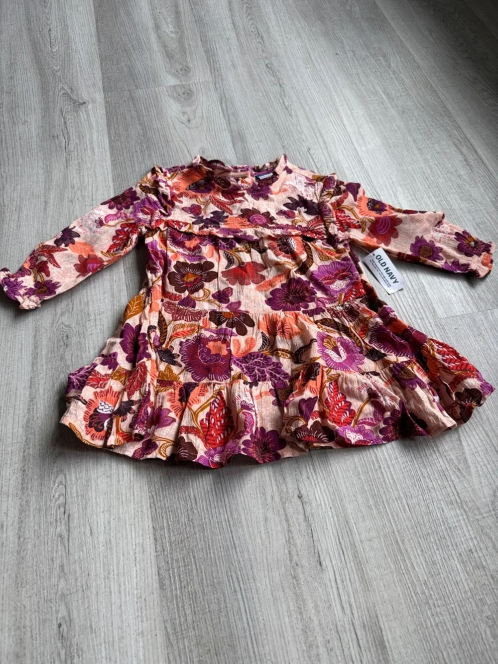 Old Navy Pink‎ Floral Tiered Long Sleeve Dress